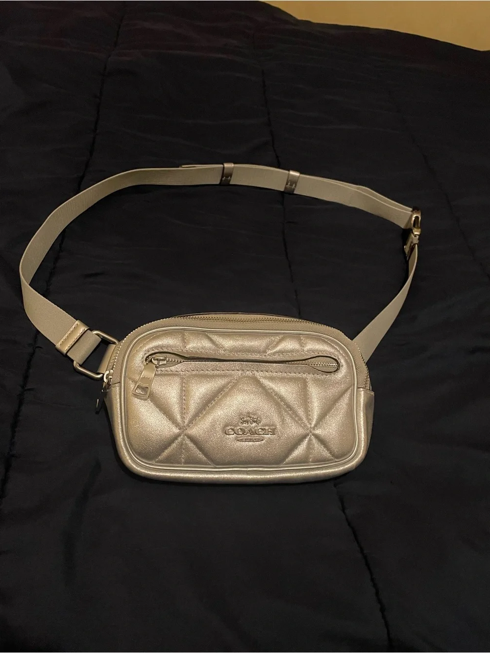 Coach Mini Puffy Diamond Belt Bag in Metallic Silver